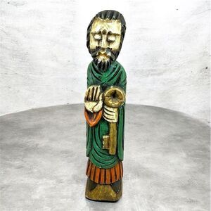 VTG Large 19” Santos St Peter Wood Carving Statue Hand Carved Wall Hanging w/Key